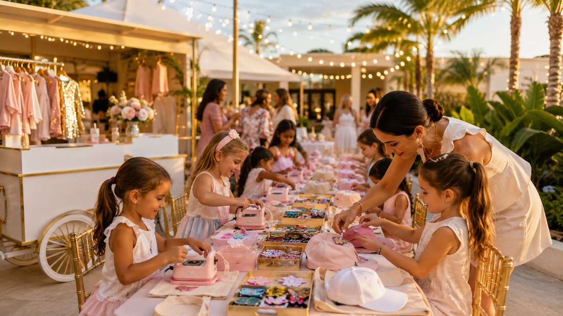 Children decorating hats at the kids' craft table