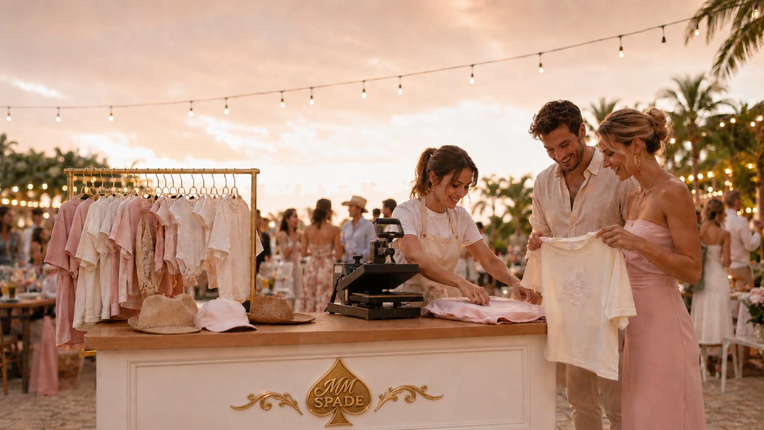 Guests collecting a freshly pressed custom shirt